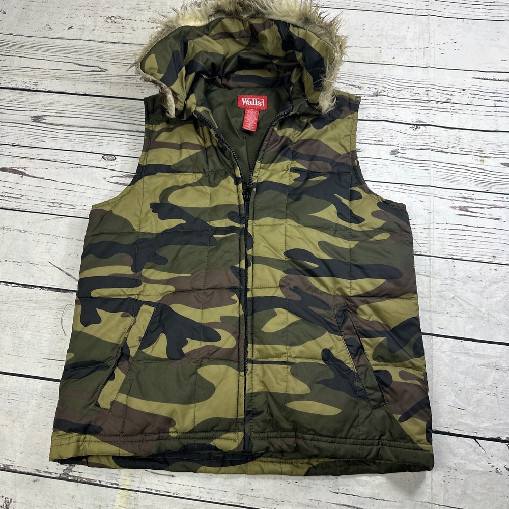 Walls Women’s Size Small Down Camouflage Puffer Vest Removable Fur Collar NEW